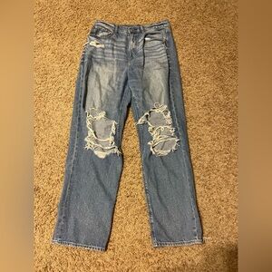 American eagle high rise baggy straight Distressed Blue Jeans